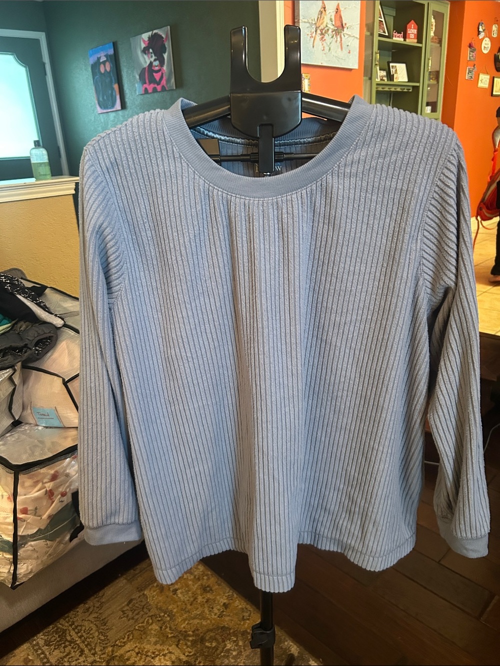 croft & barrow Light Blue Ribbed Long-Sleeve Top